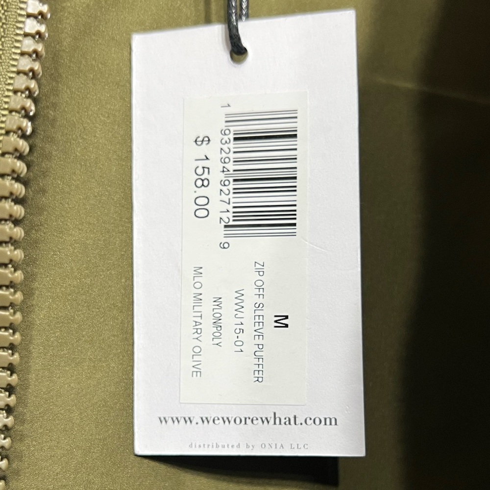 WeWoreWhat Convertible Vest Coat Zip Off Sleeve Puffer Coat in Olive - Picture 5 of 6